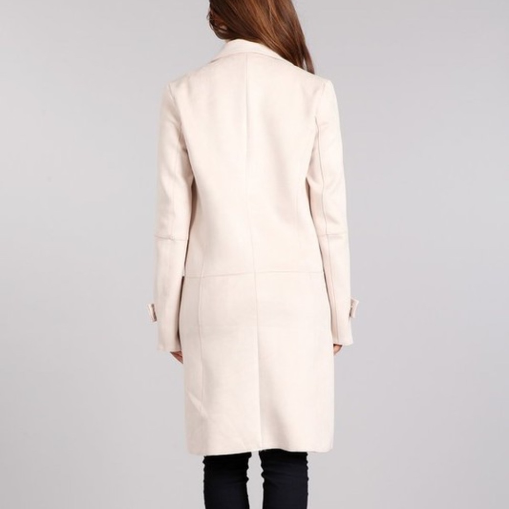 Last 1! NWT Faux Suede Cream Long Coat - Picture 5 of 6